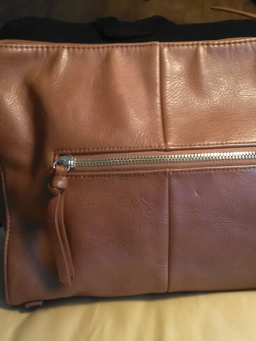 M.M.S. Brown VEGAN Leather Shoulder Bag Gold Buckles Adj. Strap